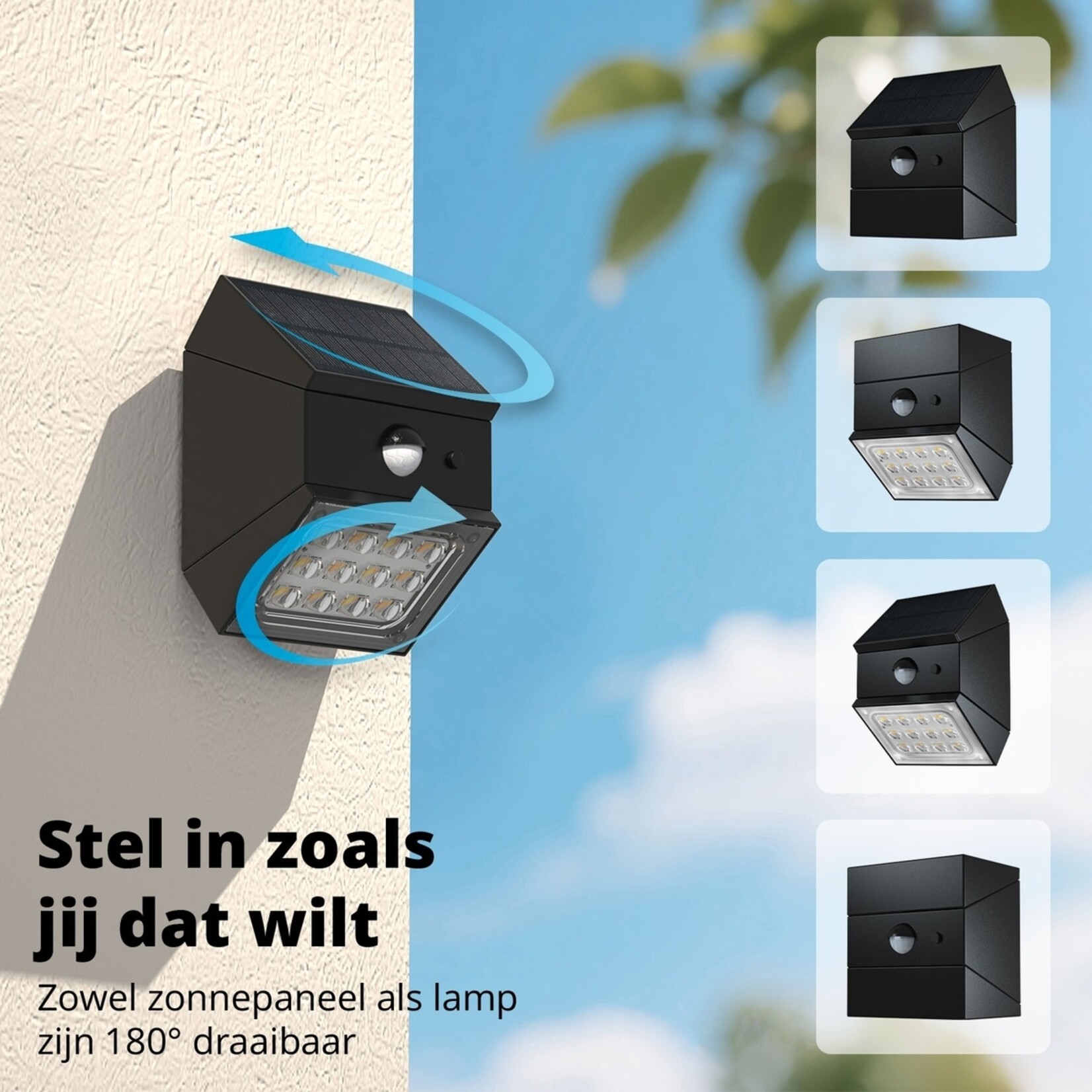 FlinQ Draaibare Solar Wandlamp voor Buiten op Zonne-energie met Sensor