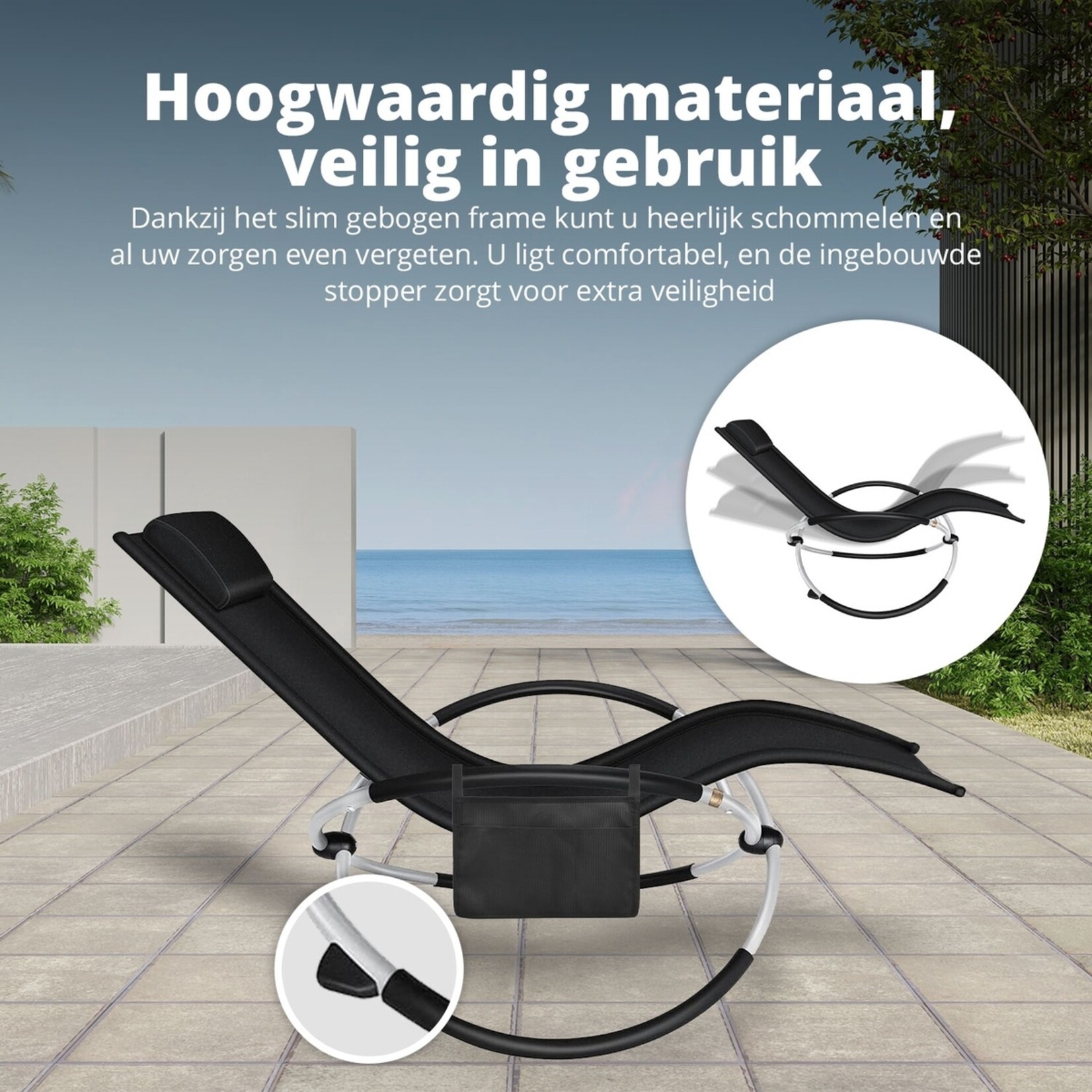FlinQ Opvouwbare Ligstoel voor Buiten - Luxe Tuinstoel met Schommelfunctie