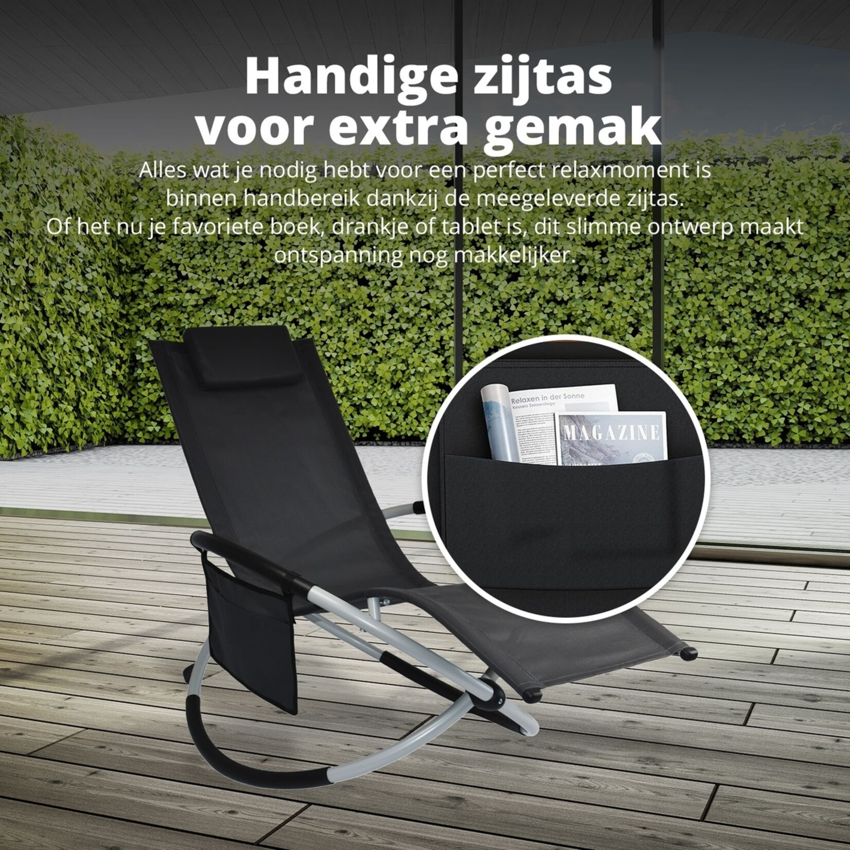 FlinQ Opvouwbare Ligstoel voor Buiten - Luxe Tuinstoel met Schommelfunctie