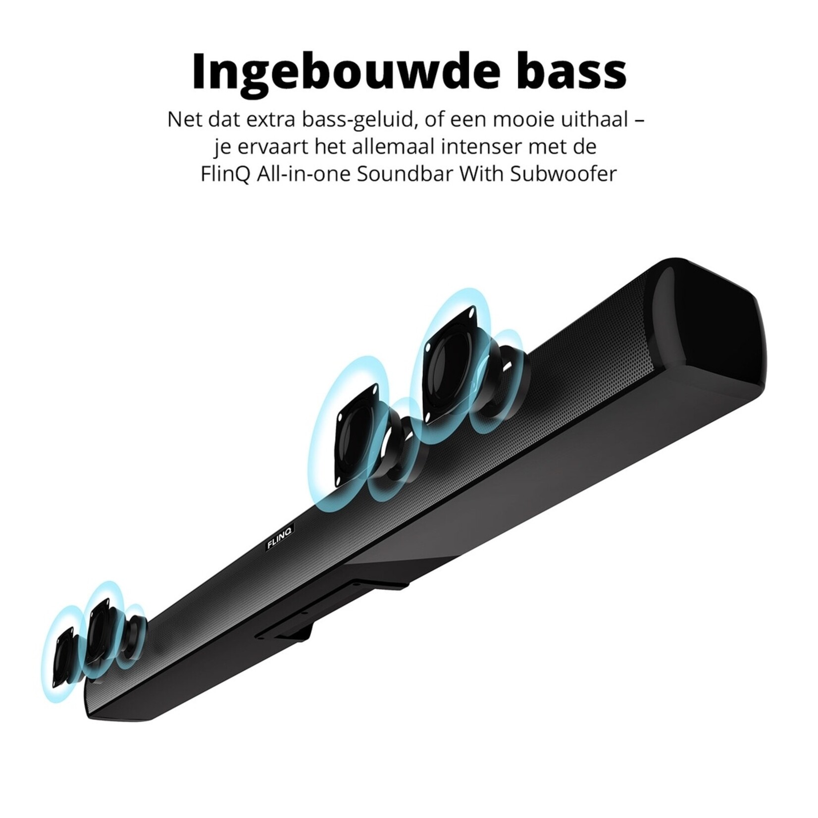FlinQ Alles-in-één Soundbar met Subwoofers – 3D-Surround, Basversterkers en Bluetooth