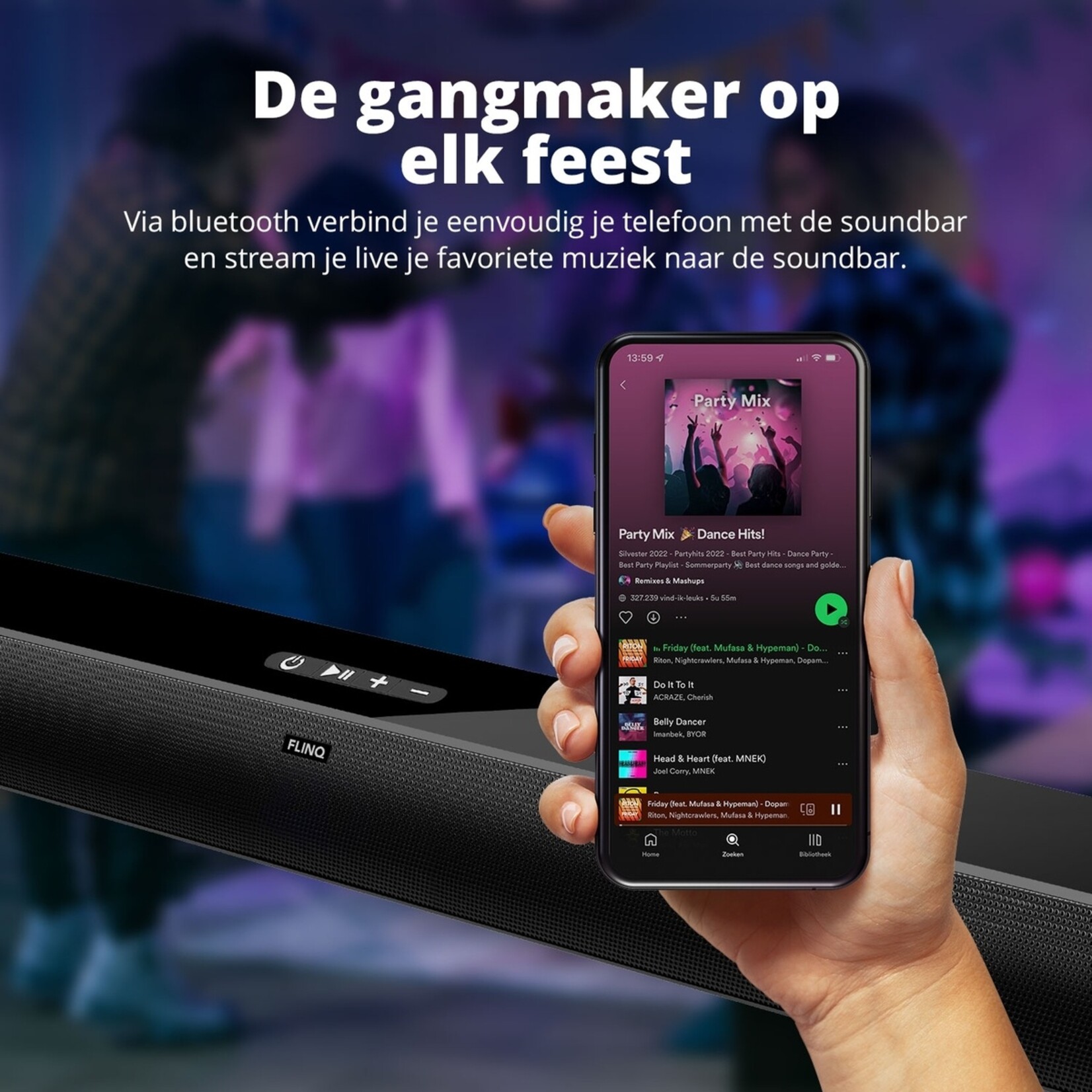 FlinQ Alles-in-één Soundbar met Subwoofers – 3D-Surround, Basversterkers en Bluetooth