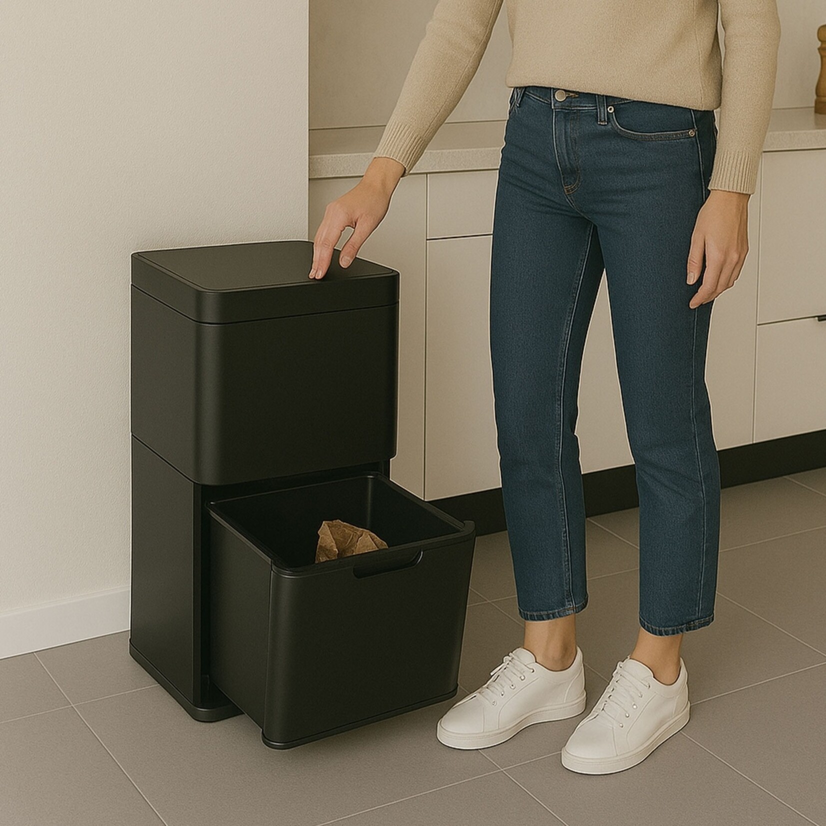 FlinQ Prullenbak met Sensor en 3 Compartimenten - 60 Liter
