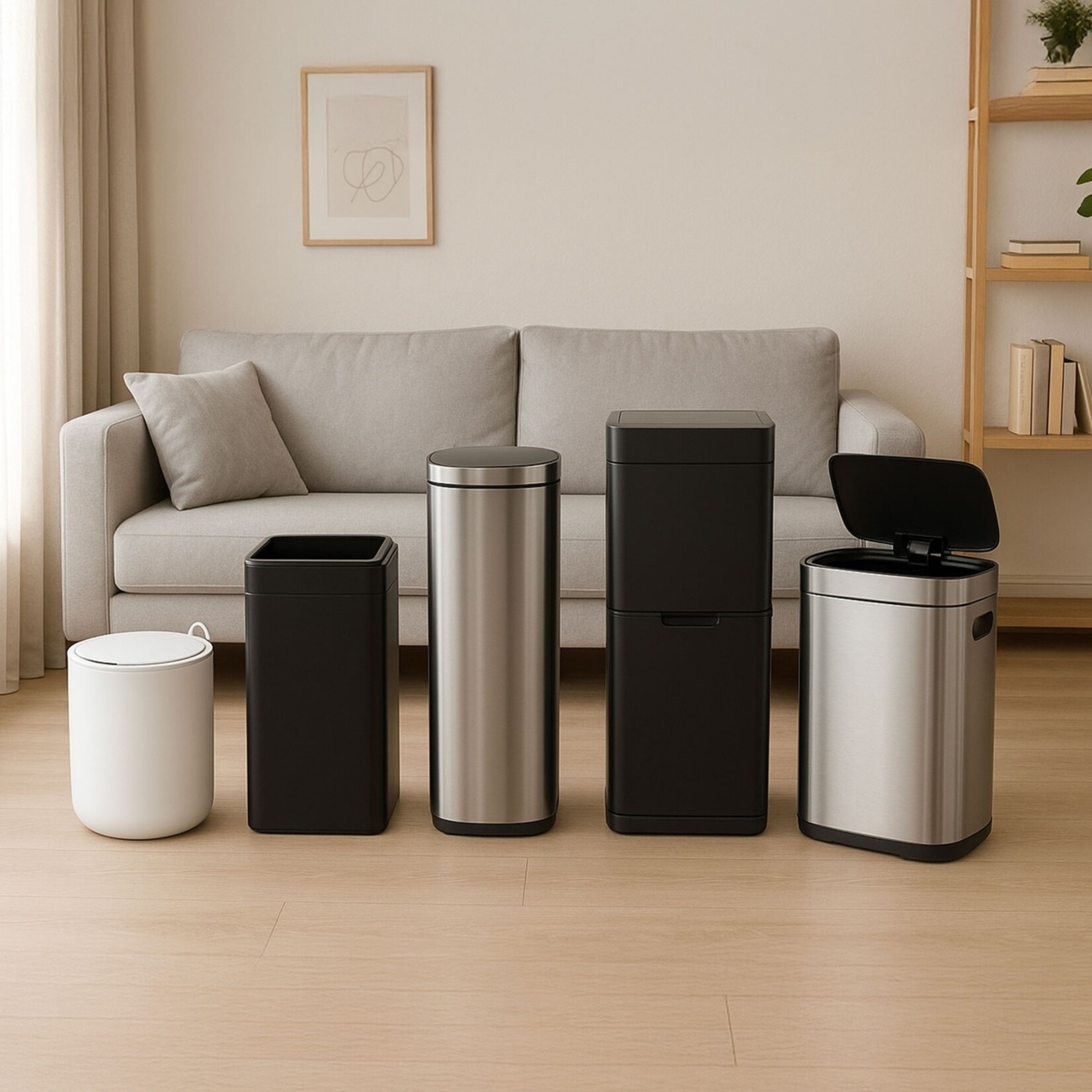 FlinQ Prullenbak met Sensor en 3 Compartimenten - 60 Liter