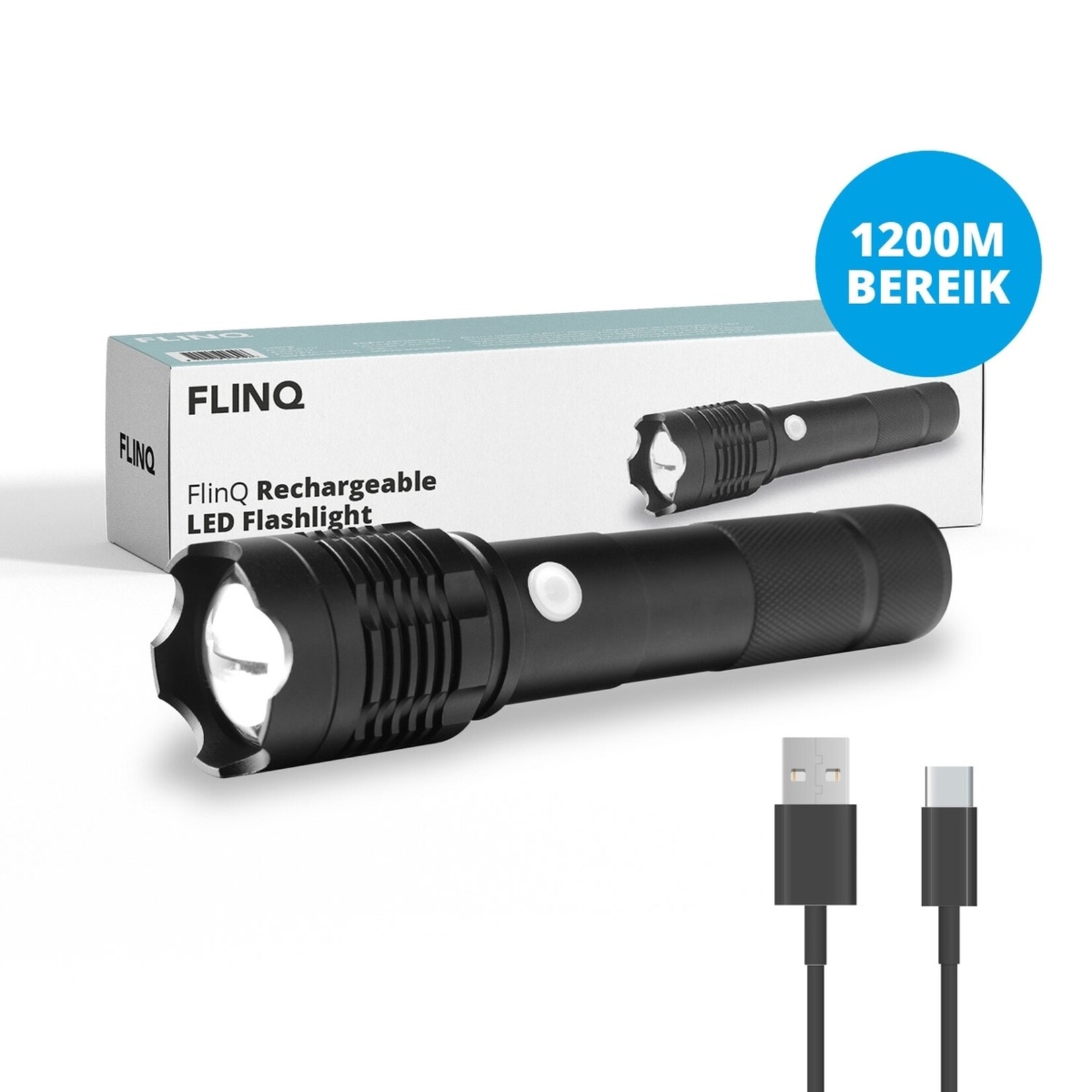 FlinQ Oplaadbare LED Zaklamp met Zoomfunctie tot 1200 Meter - 3 Modi