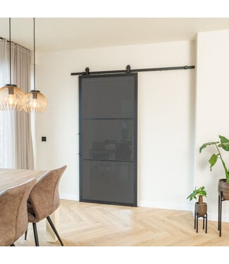 Stalen Schuifdeur - Zwart - 3 Vlaks - Rook glas