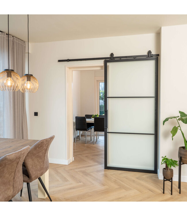 Stalen Schuifdeur - Zwart - 3 Vlaks - Mat glas