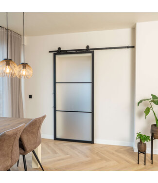 Stalen Schuifdeur - Zwart - 3 Vlaks - Mat glas