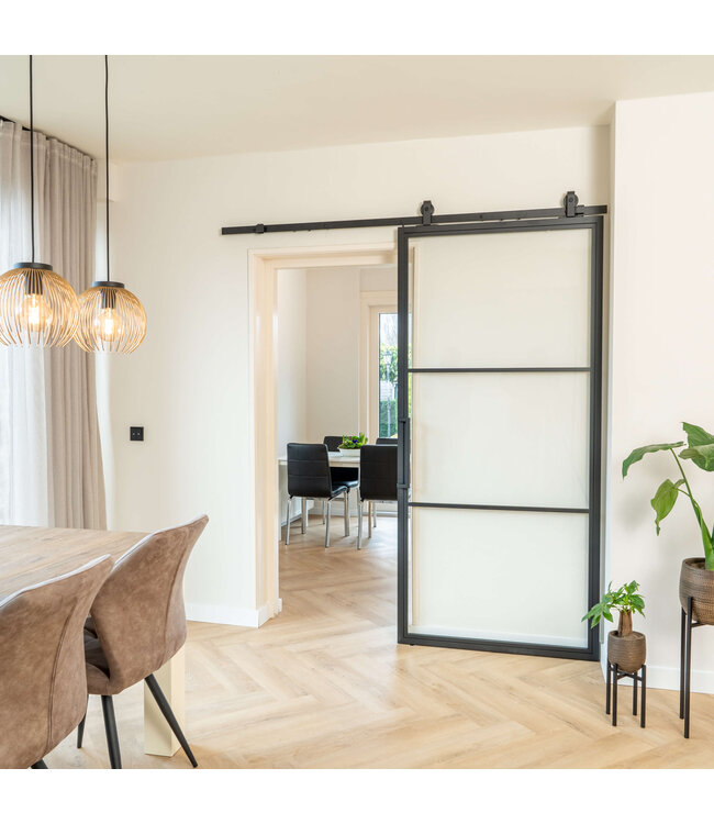 Stalen Schuifdeur - Zwart - 3 Vlaks - Helder glas