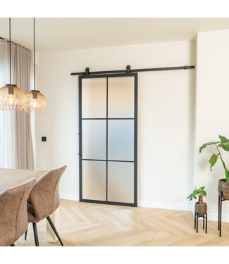 Stalen Schuifdeur - Zwart - 6 Vlaks - Mat glas