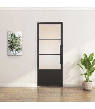 Stalen taatsdeur - Zwart - 3 Vlaks met kickplate - Mat glas