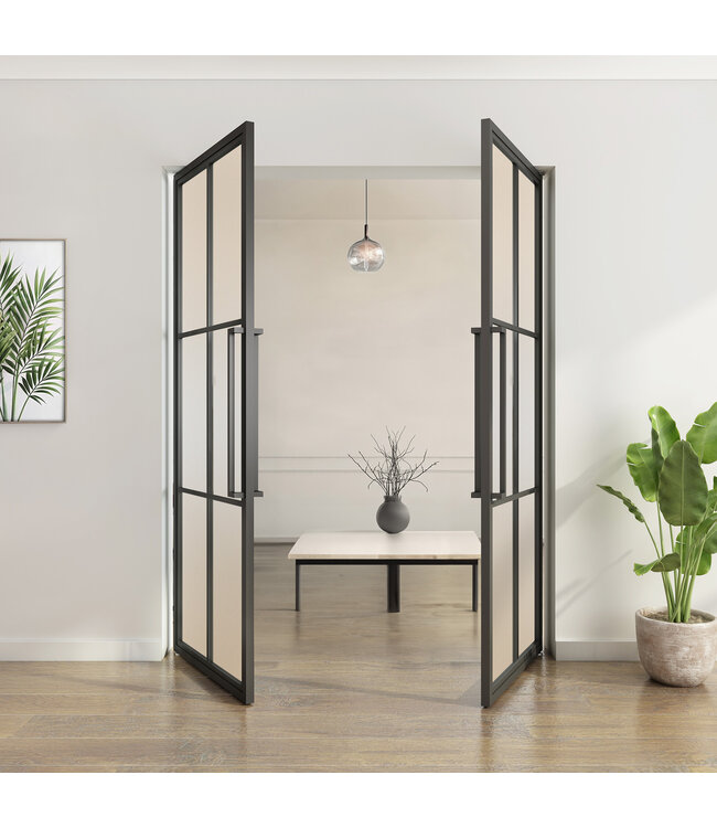 Dubbele stalen taatsdeur - 6 Vlaks  - Mat glas
