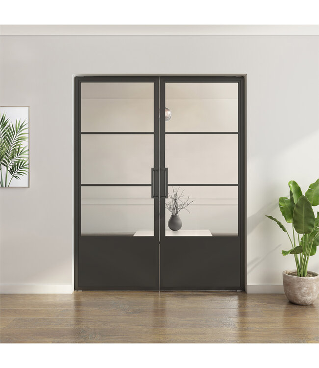 Dubbele stalen taatsdeur - 3 Vlaks met kickplate  - Moderne look