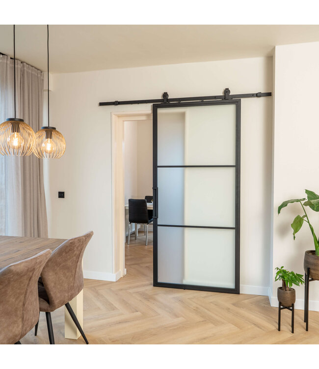 Stalen Schuifdeur - Zwart - 3 Vlaks - Mat glas *
