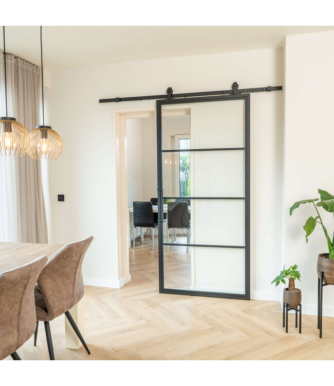 Stalen Schuifdeur - Zwart - 4 Vlaks - Helder glas *