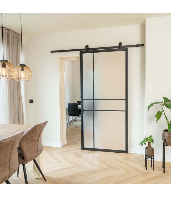 Stalen Schuifdeur - Zwart - 6 Vlaks - Mat glas - Luxe design *