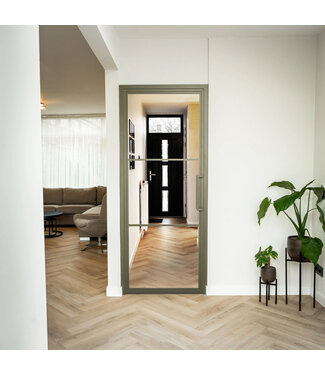 Stalen Binnendeur - Olijfgroen - 3 Vlaks - Helder glas Stalen Binnendeur - Olijfgroen - 3 Vlaks - Helder glas