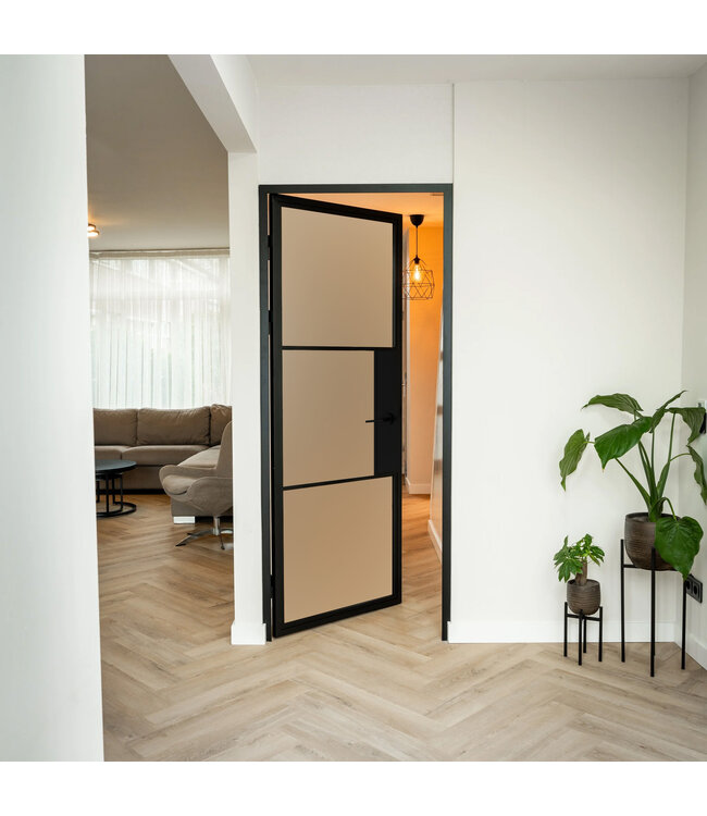 Stalen Binnendeur - Zwart - 3 Vlaks - Helder glas - Met slot