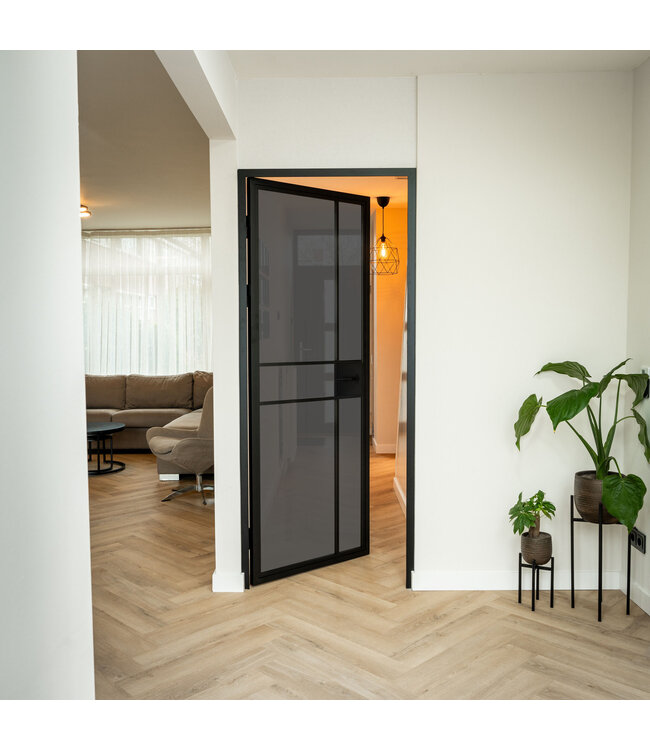 Stalen Binnendeur - Zwart - 6 Vlaks - Rook glas - Luxe design - Met slot