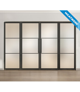 Dubbele stalen taatsdeur met glaspaneel, Zwart, 3 vlaks, mat glas
