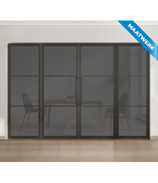 Dubbele stalen taatsdeur met glaspaneel, Zwart - 3 vlaks, rook glas