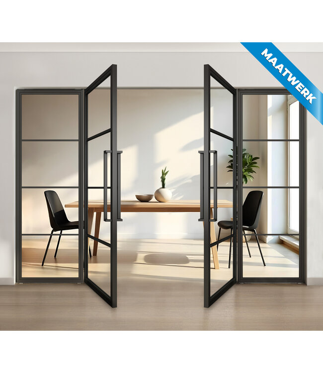 Dubbele stalen taatsdeur met glaspaneel, 4 vlaks, helder glas