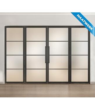 Dubbele stalen taatsdeur met glaspaneel, Zwart - 4 vlaks, mat glas