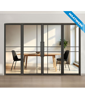 Dubbele stalen taatsdeur met glaspaneel, Zwart - 6 vlaks, helder glas