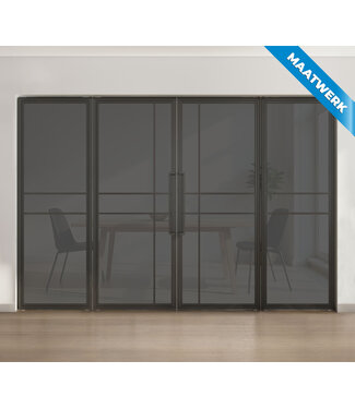Dubbele stalen taatsdeur met glaspaneel, Zwart - 6 vlaks, rook glas