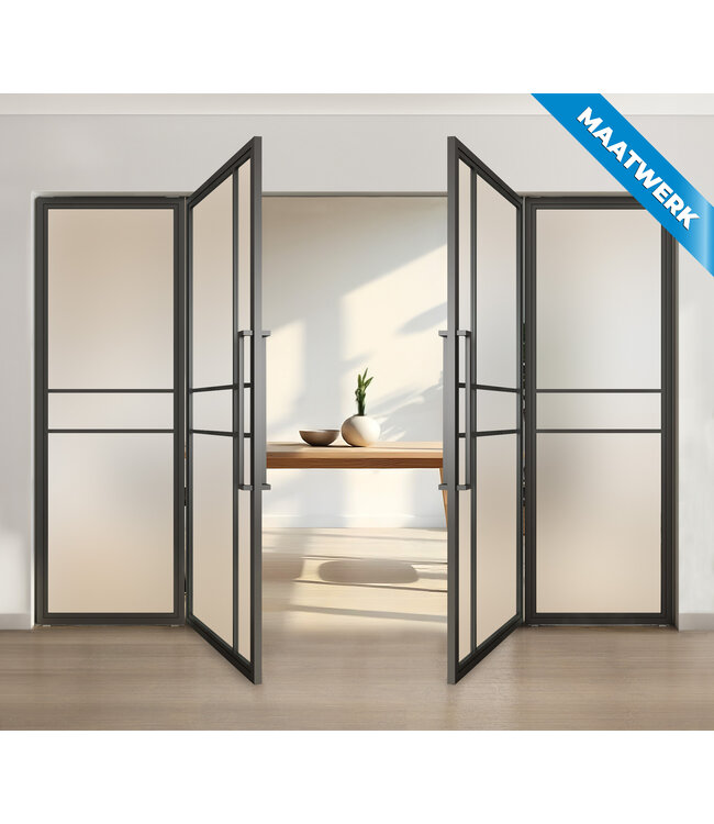 Dubbele stalen taatsdeur met glaspaneel, Zwart - 6 vlaks, rook glas