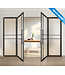 Dubbele stalen taatsdeur met glaspaneel, Zwart - 6 vlaks, rook glas