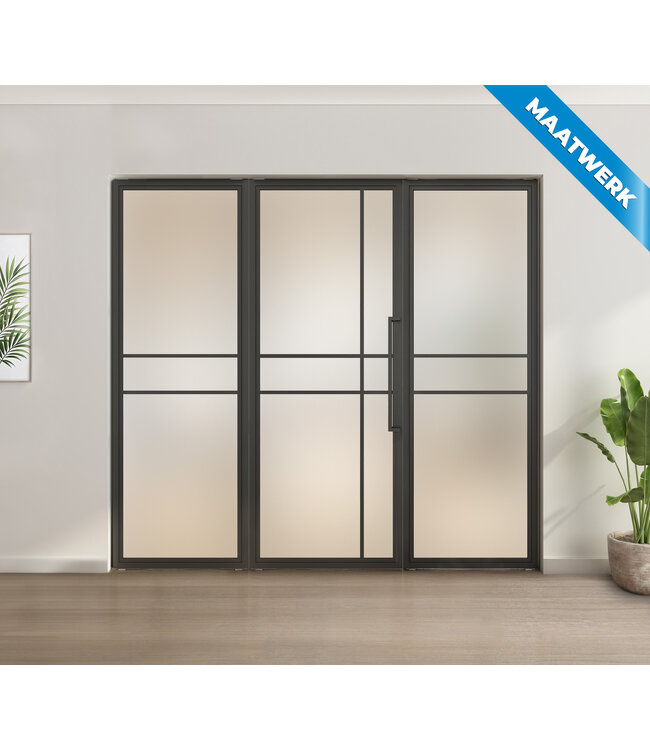 Enkele stalen taatsdeur met glaspaneel, Zwart - 6 vlaks, helder glas