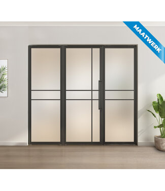 Enkele stalen taatsdeur met glaspaneel, Zwart - 6 vlaks, mat glas