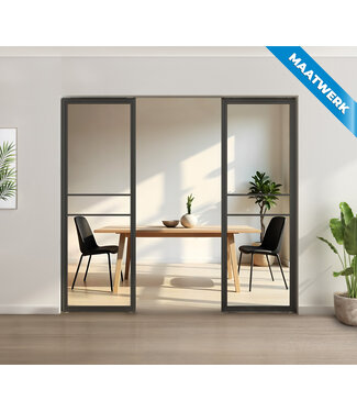 Stalen glaspaneel voor bij taatsdeur of als tussenwand, 6 vlaks, helder glas Stalen glaspaneel voor bij taatsdeur of als tussenwand, 6 vlaks, helder glas