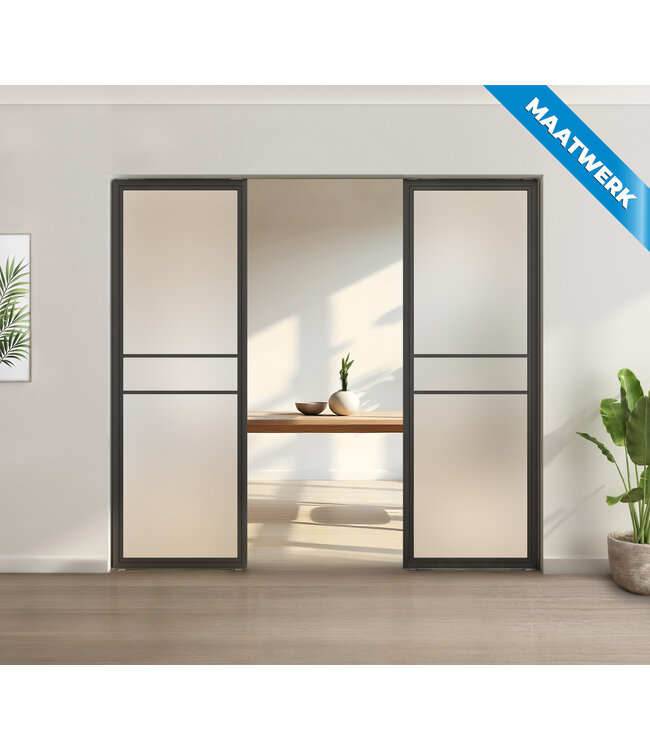 Stalen glaspaneel voor bij taatsdeur of als tussenwand, 6 vlaks, helder glas