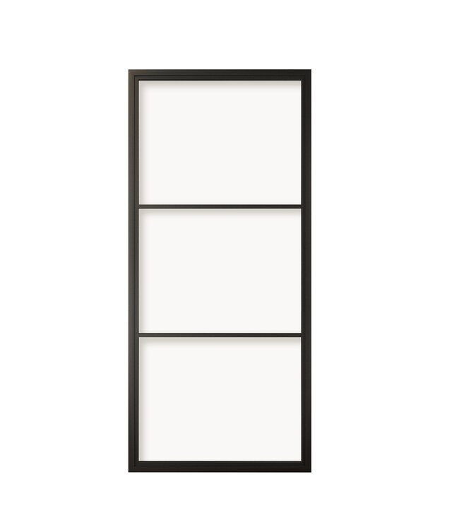 Dubbele stalen schuifdeur - Zwart - 3 Vlaks - Helder glas - Moderne look