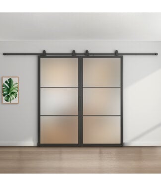 Dubbele stalen schuifdeur - Zwart - 3 Vlaks - Mat glas