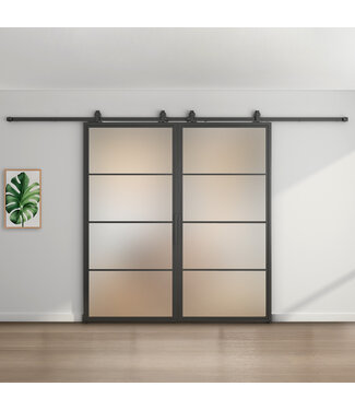Dubbele stalen schuifdeur - Zwart - 4 Vlaks - Mat glas