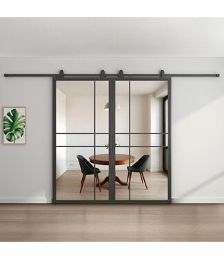 Dubbele stalen schuifdeur - Zwart - 6 Vlaks - Helder glas - Moderne look  - Luxe design