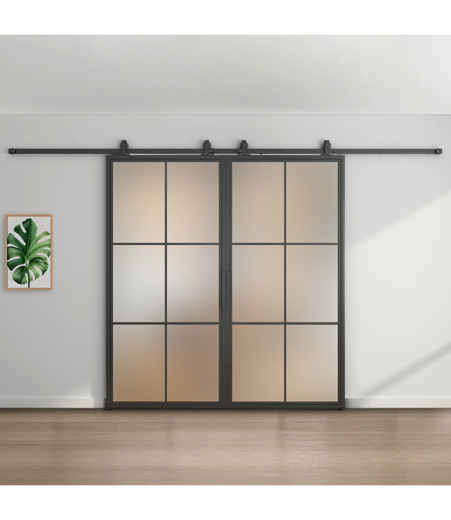Dubbele stalen schuifdeur - 6 Vlaks - Mat glas