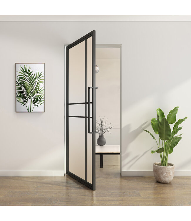 OUTLET: Stalen taatsdeur - Zwart - 6 Vlaks - Rook glas - Luxe design