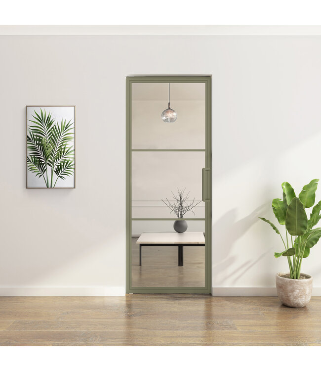 Stalen Taatsdeur - Olijfgroen - 3 Vlaks - Rook glas