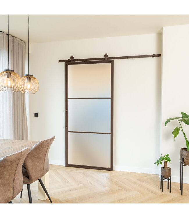 Stalen Schuifdeur - 3 Vlaks - Brons - Mat glas