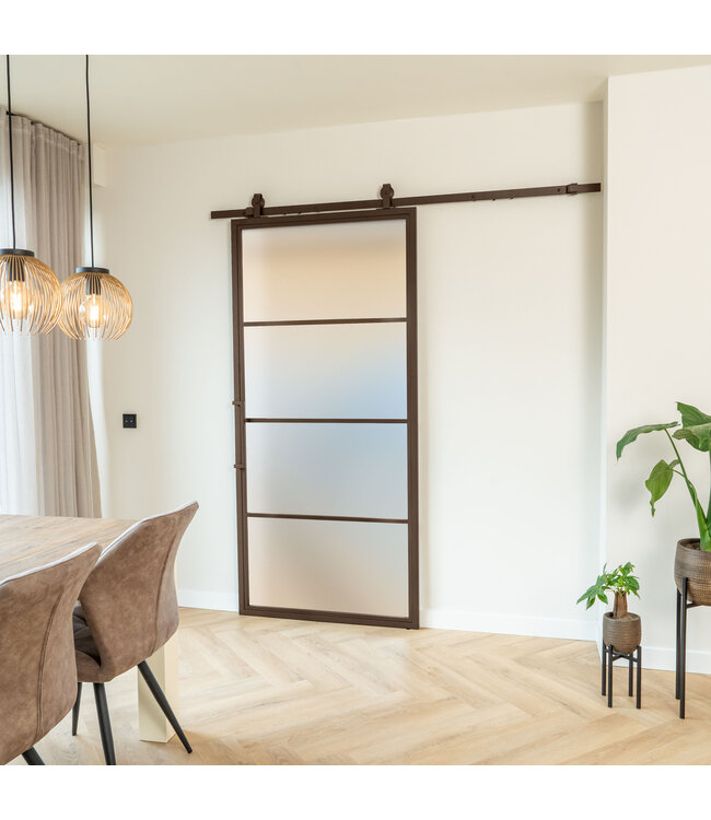 Stalen Schuifdeur - 4 Vlaks - Brons - Mat glas