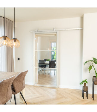 Stalen Schuifdeur - 3 Vlaks - Wit - Helder glas Stalen Schuifdeur - 3 Vlaks - Wit - Helder glas