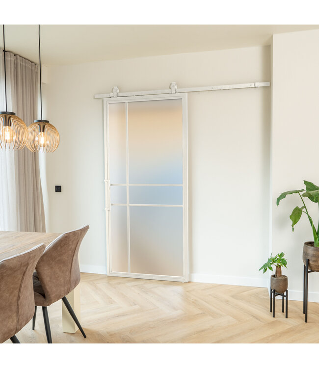 Stalen Schuifdeur - 6 Vlaks - Wit - Rook glas - Luxe design