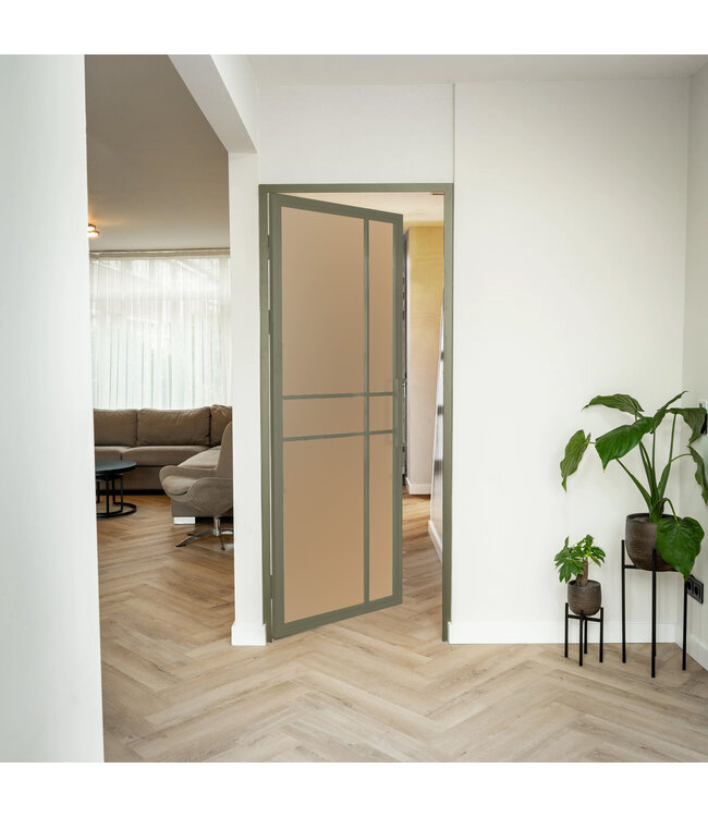 Stalen Binnendeur - Olijfgroen - 6 Vlaks - Mat glas - Luxe design