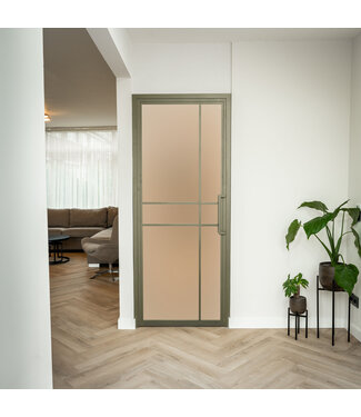 Stalen Binnendeur - Olijfgroen - 6 Vlaks - Mat glas - Luxe design
