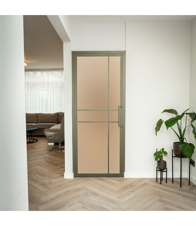 Stalen Binnendeur - Olijfgroen - 6 Vlaks - Mat glas - Luxe design