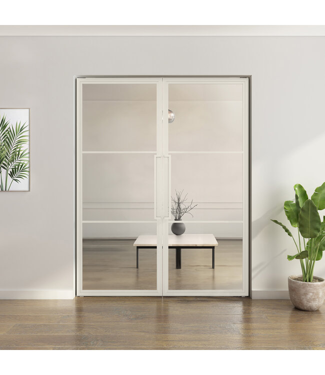Dubbele stalen taatsdeur - 3 Vlaks - Wit - Moderne look