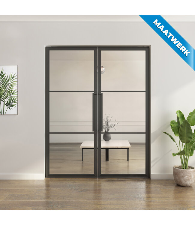 Dubbele stalen taatsdeur - Maatwerk - 3 Vlaks - Rook glas